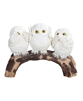 Fc Design "2-pc Gift Set" 8"W Set Snowy Owl Standing on Tree Trunk Acting Hear-No, See-No, Speak-No Evil Stacked Owls Figurine Statue Ornament Home Ro