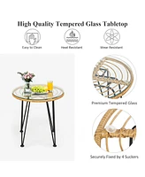 Gouun 3 Pieces Rattan Furniture Set with Cushioned Chair Table