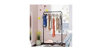 Slickblue Simple Steel Tube Rolling Garment Rack with Bottom Mesh Shelf for Clothing Storage