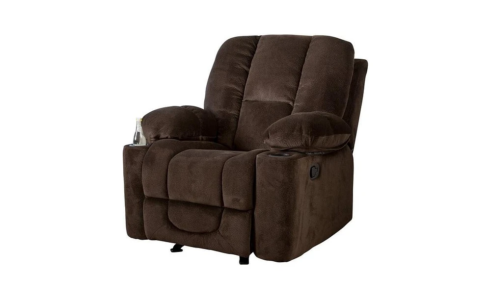 Slickblue Traditional Upholstered Manual Reclining Sofa Chair w/ 2 Cup Holders