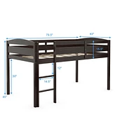 Gouun Wooden Twin Low Loft Bunk Bed with Guard Rail and Ladder