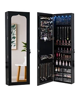 Gouun Door Hanging Mirror Jewelry Armoire with Full Length Mirror and 6 Drawers