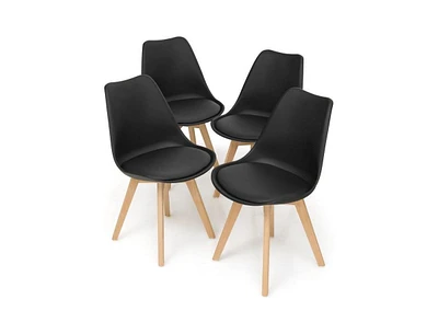 Slickblue Set of 4 Modern Mid-Century Style Pu Leather Dining Chairs with Wood Legs