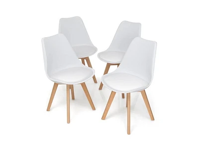 Slickblue Set of 4 Modern Mid-Century Style Pu Leather Dining Chairs with Wood Legs
