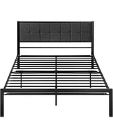Slickblue Metal Platform Bed Frame with Button Tufted Upholstered Headboard