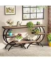 Tribesigns C-Shaped End Table Set of 2, Industrial 3-Tier Small Side for Couch, Wood Bedside Snack with Storage Shelves Liv