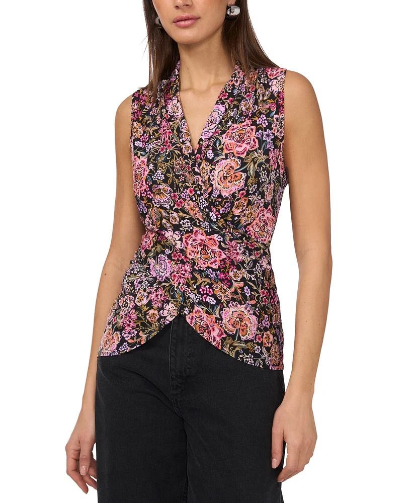 Vince Camuto Women's Floral-Print Faux-Wrap Sleeveless Top