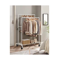 Slickblue Heavy Duty White Pipe Double-Rod Garment Clothes Rack with Locking Wheels