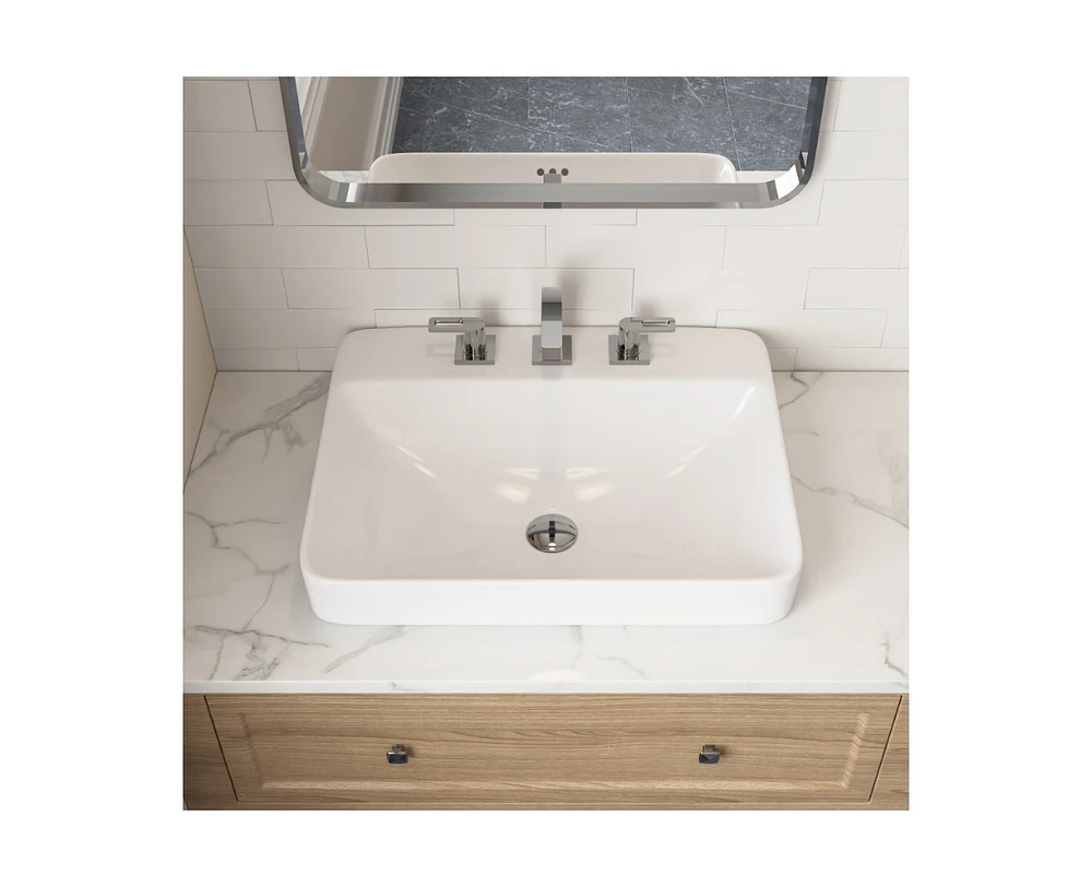 DeerValley 23.82" L x 18.9" W x 6.69" H White Rectangular Vitreous China Drop-in Bathroom Sink with Overflow