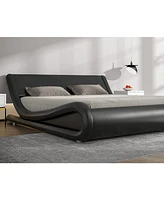 Slickblue Modern Faux Leather Upholstered Platform Bed Frame with Headboard