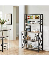 Slickblue Modern Metal and Wood Baker's Rack with Microwave Stand and Kitchen Shelving Unit for Storage