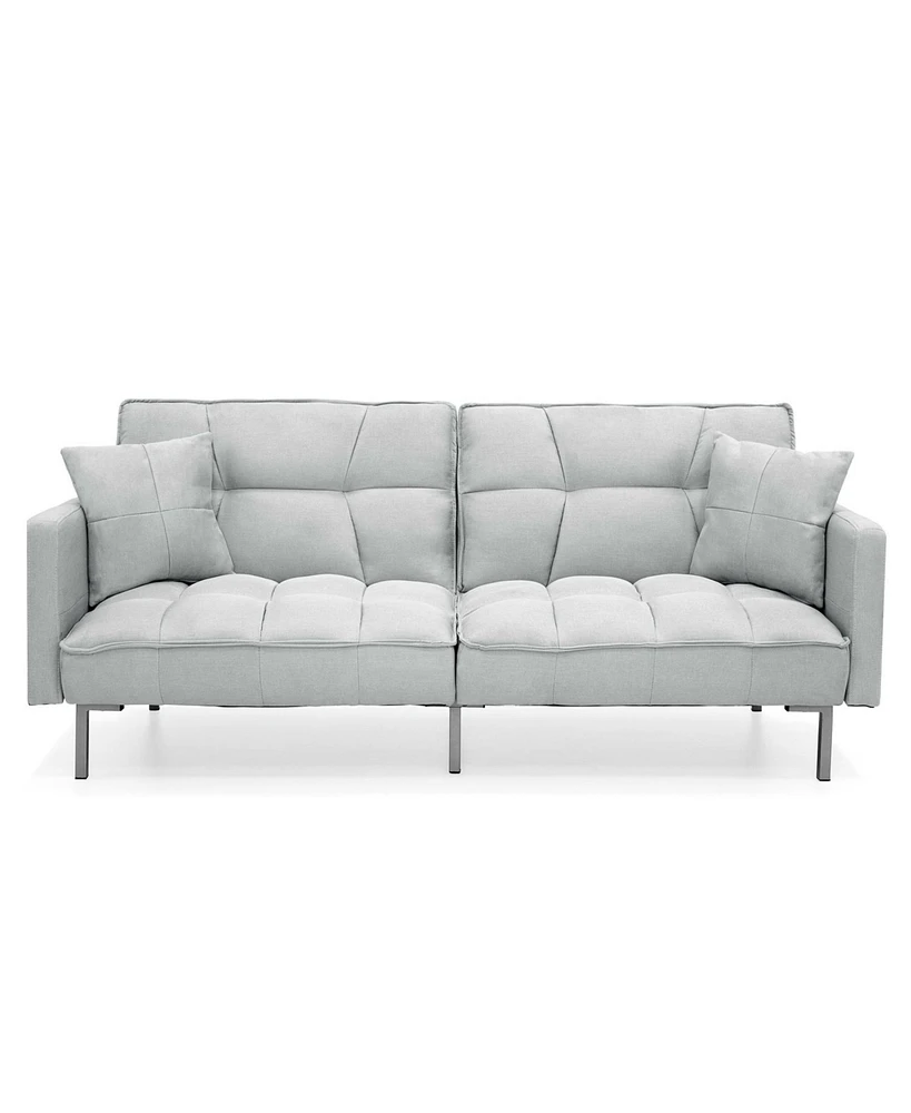 Slickblue Split-Back Convertible Futon Sofa - Linen Tufted Design for Small Spaces