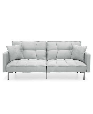 Slickblue Split-Back Convertible Futon Sofa - Linen Tufted Design for Small Spaces