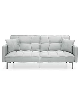 Slickblue Split-Back Convertible Futon Sofa - Linen Tufted Design for Small Spaces