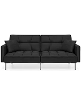 Slickblue Split-Back Convertible Futon Sofa - Linen Tufted Design for Small Spaces