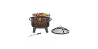 Slickblue 30-inch Black Steel Outdoor Fire Pit Grill with Screen and Poker