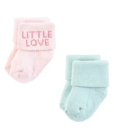 Hudson Baby Girls Cotton Rich Newborn and Terry Socks Love, 0-6 Months