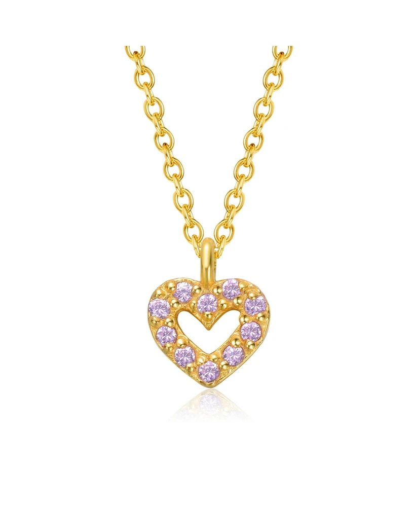 GiGiGirl 14k Gold Plated Pink Cubic Zirconia Heart Halo Charm Pendant Necklace