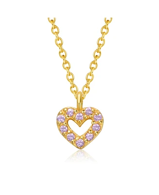 GiGiGirl 14k Gold Plated Pink Cubic Zirconia Heart Halo Charm Pendant Necklace