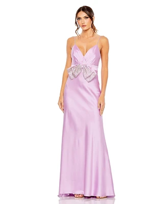 Mac Duggal Women's Rhinestone Bow Cami Draped Trumpet Gown