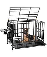 Lovmor Heavy Duty Dog Crate with Stainless Steel Bowls