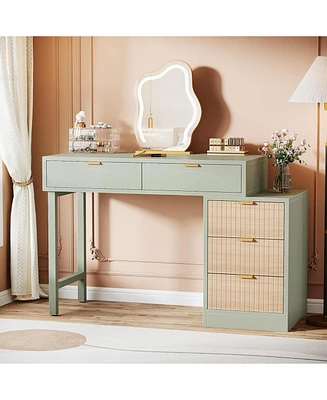 Tribesigns Makeup Vanity Desk with 5 Drawers, Modern Vanity Desk with Storage, Small Wood Dressing Table for Bedroom, Narrow Space (Without Mirror)