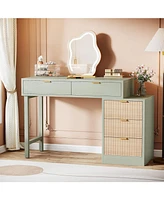 Tribesigns Makeup Vanity Desk with 5 Drawers, Modern Vanity Desk with Storage, Small Wood Dressing Table for Bedroom, Narrow Space (Without Mirror)