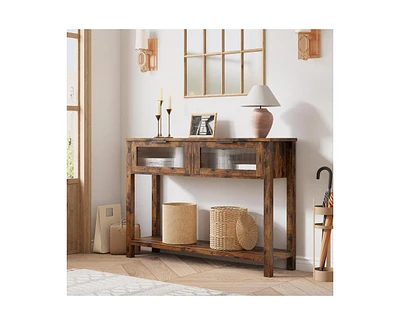 gaomon Entryway Table, 2 Tier Console Table with Storage, Wood Sofa Table with 2 Glass Drawers for Entry Way, Hallway,Living Room