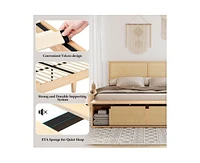 gaomon Natural Rattan Full Size Bed Frame with Sliding Barn Door Storage Cabinets and Headboard