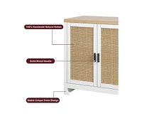 gaomon Buffet Cabinet,Rattan Accent Storage Cabinet with 4 Doors and Shelf, Sideboard Buffet Cabinet with Storage