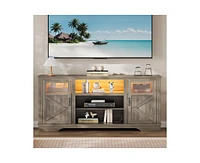 gaomon Farmhouse Tv Stand with Led Lights, Entertainment Center for 65/60/55 Inches Televisions, Tv Console with Storage Cabinets and Open Shelves