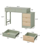 Tribesigns Computer Desk with 5 Drawers, Reversible Small Writing Desk with Storage, Modern Wooden Study Table Office Workstation for Home Office, Sma