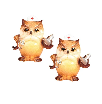 Fc Design "2-pc Gift Set" 4"H Owl Doctor Funny Gesture Figurine Statue Ornament Home Room Office Decor and Perfect Gift Ideas for Housewarming, Holida