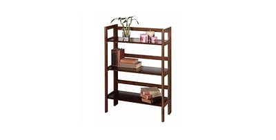 Slickblue 3-Shelf Stackable Folding Bookcase in Distressed Wood for Stylish Storage and Organization