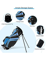 Gymax Golf Stand Bag 6 Way Divider Carry w/ Straps & 7 Storage Pockets