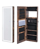 Gouun Mirrored Jewelry Armoire with Full Length Mirror and 2 Internal Led Lights