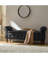 Hulala Home Benito Modern Storage Bench with Solid Wood Legs