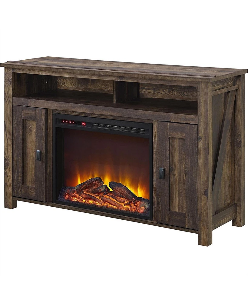 Slickblue Tv Stand in Medium Wood with 1,500 Watt Electric Fireplace for Living Room Heating and Storage