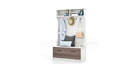 Slickblue Entryway Bench Coat Rack Shoe Storage Cabinet in Oak Wood Finish