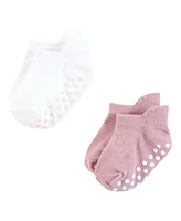 Hudson Baby Girls Non-Skid No-Show Socks, Mauve Neutral, 12-24 Months