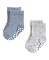 Hudson Baby Boys Cotton Rich Newborn and Terry Socks, Blue Gray Basic, 12-24 Months