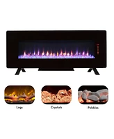 Mondawe 48 Inch Curved Front Wall Mounted Electric Fireplace With Remote Multi Color Flame&Emberbed