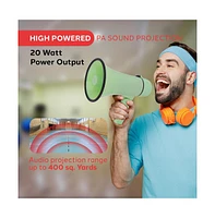 Pyle Portable Megaphone with Siren, 20 Watt Power, Aux Input for MP3, Automatic Siren, Lightweight