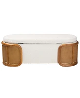 Baxton Studio Basira Japandi Cream Boucle Fabric Storage Bench with Woven Rattan