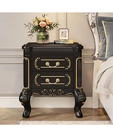 Tribesigns Nightstand, End Table with 2 Drawers, Carved Bedside Tables, Side for Bedroom, Living Room, Classic Bedroom Furniture, Night Stand