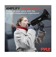 Pyle 100-Watt Hand-Grip Megaphone with Siren, MP3/Aux Input, Rechargeable Battery, Lightweight Black Bullhorn