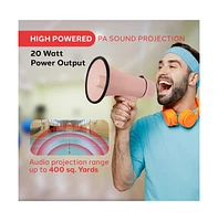Pyle Portable Megaphone with Siren, 20 Watt Power, Aux Input for MP3, Automatic Siren, Lightweight