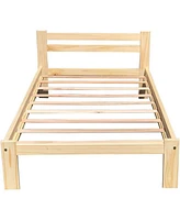 Slickblue Unfinished Solid Pine Wood Platform Bed Frame with Slatted Headboard