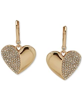 Dkny Gold-Tone Pave Puffy Heart Drop Earrings