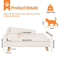 Bingopaw L Shape Dog Sofa Bed Rubber Wood Legs with Cushion Mat Pillow Cat Chaise Stool